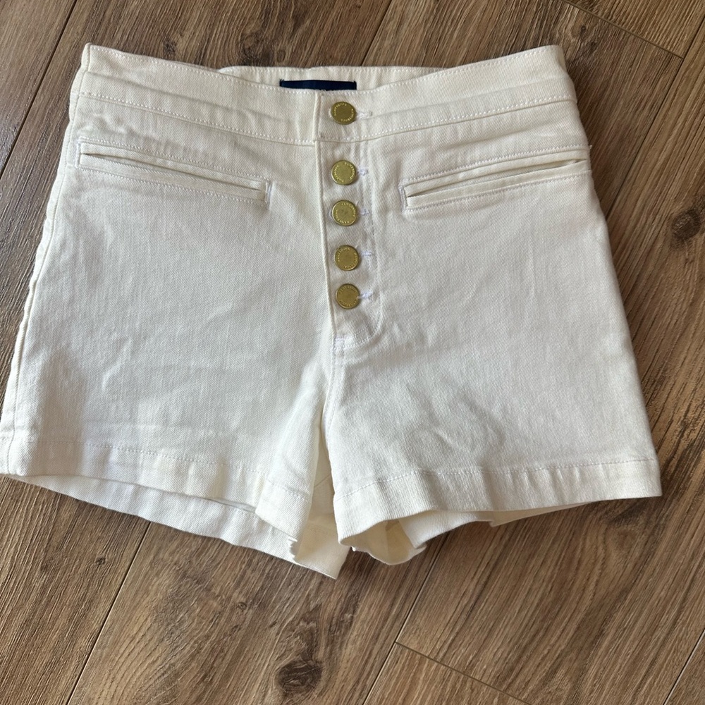 Ramy Brook High Waist Cream Shorts with Gold Buttons